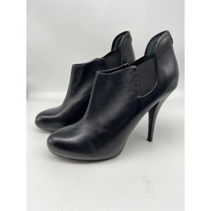 Guess Black Leather Ankle Boots Booties Sz 7.5 Heels Elastic Panel‎